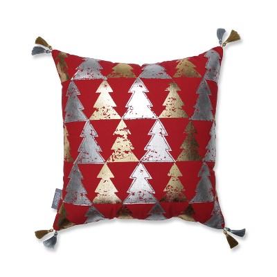 Tree Farm Square Throw Pillow - Pillow Perfect: Gold & Silver Tassel Accents, Festive Decor