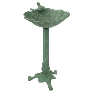 Sunnydaze Autumnal Leaf Cast Aluminum Metal Bird Bath - Green Patina - 11.75" - 1 of 4