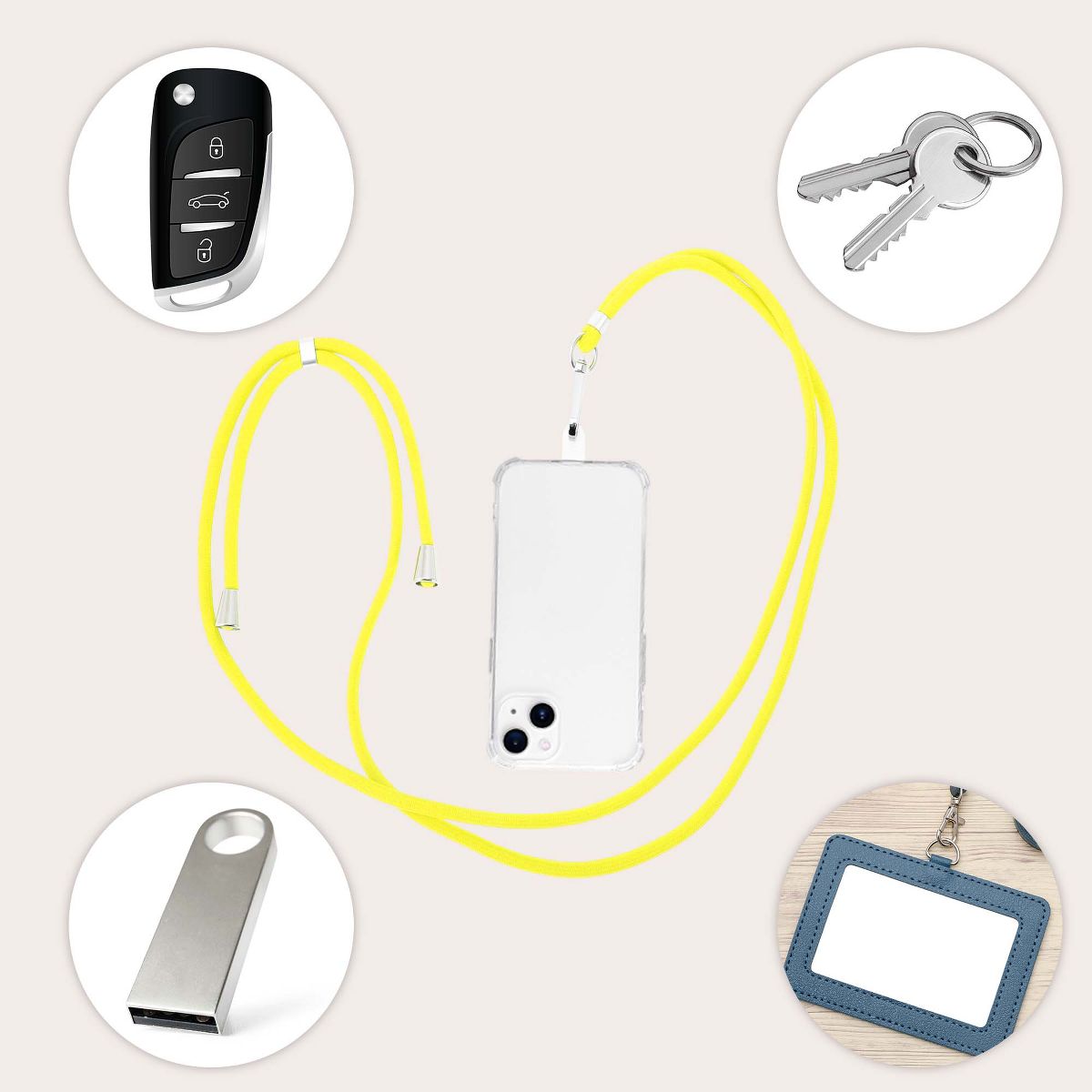 Unique Bargains Adjustable Mobile Phone Strap with Universal Patch Light Yellow 1 Pc - thumbnail 3