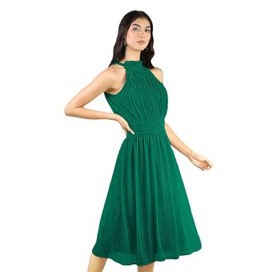Artyska Women's Shimmer Halter Neck Sleeveless Midi Dress Green XL : Target