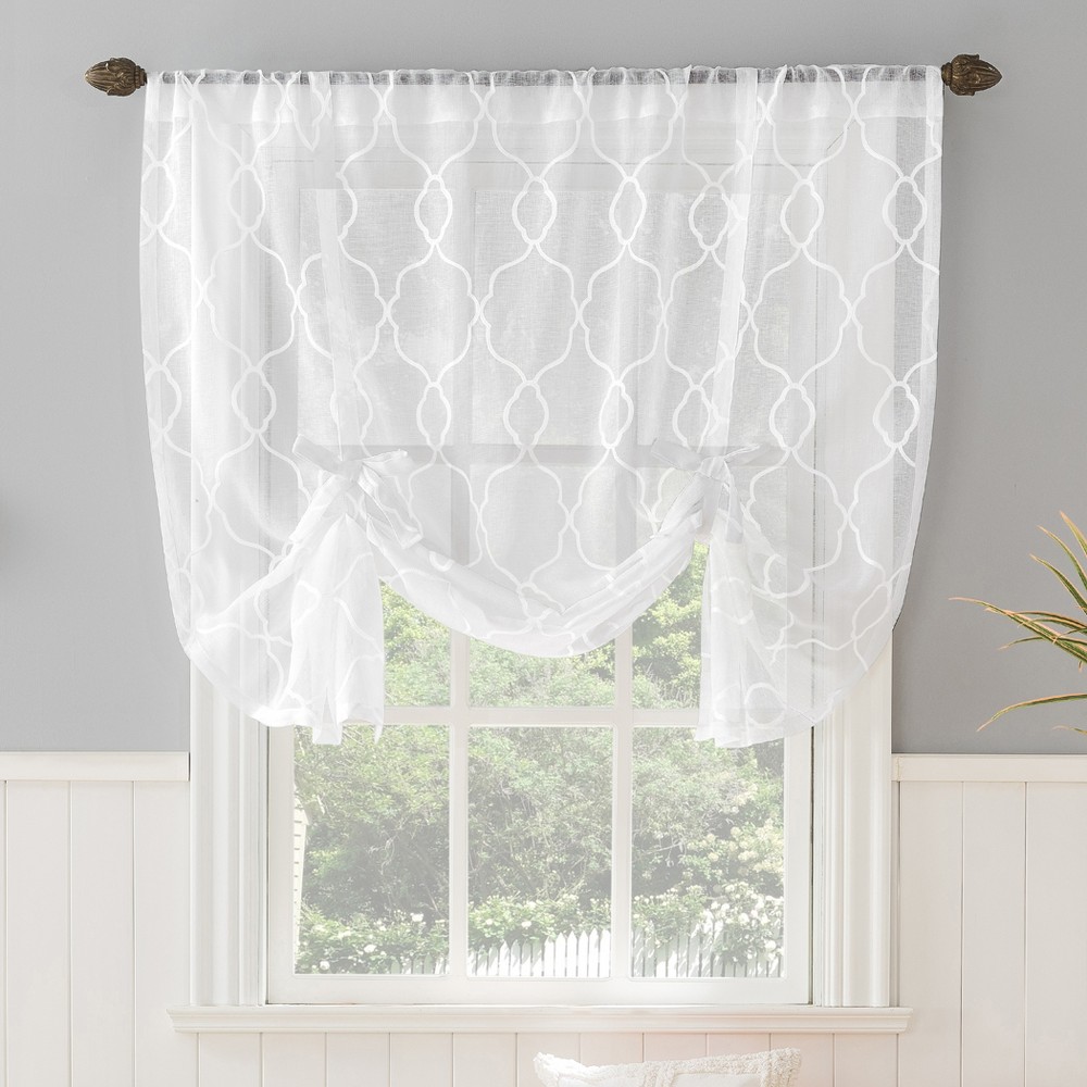 Photos - Curtain Rod / Track 52"x63" No. 918 Light Filtering Semi-Sheer Allerton Embroidered Trellis Rod Pocket Tie-up Window Shade White: Curtain Panels