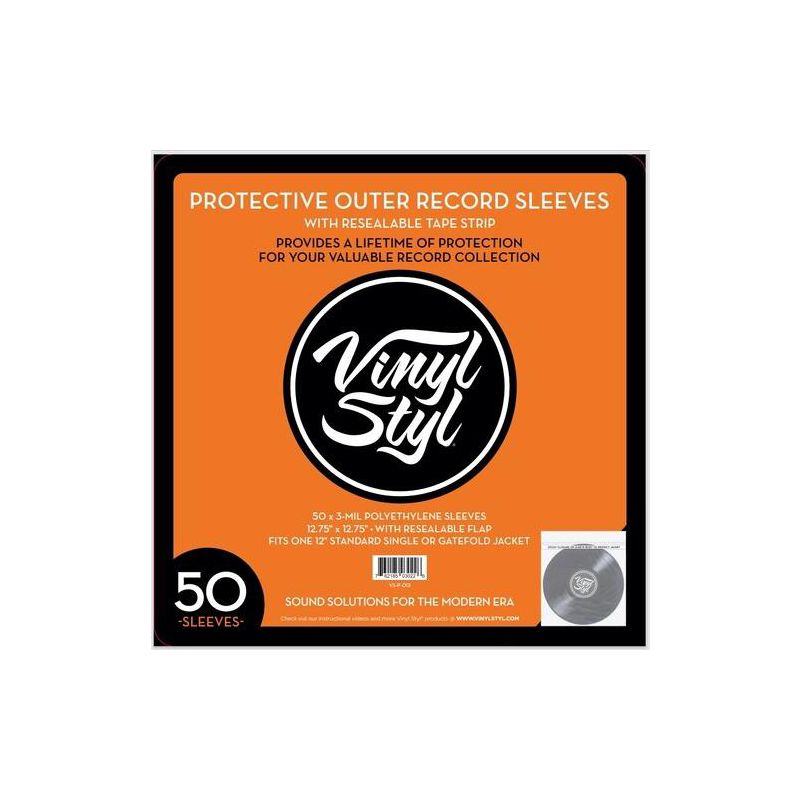 Vinyl Styl® 12 Inch Outer Record Sleeves - Resealable Flap - 50 Count (Clear), 1 of 5