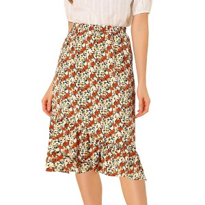 Allegra K Women's Summer Floral Elastic Waist High Low Ruffle Hem Midi Skirts - 1 of 4