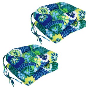Blazing Needles, 16-inch Spun Polyester Patterned Outdoor U-shaped Tufted Chair Cushions (Set of 4) - 1 of 2