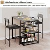 Bar Table Set for 2 with 2  PU Cushion Stools and 3 Storage Shelves, 3 Piece - 4 of 4
