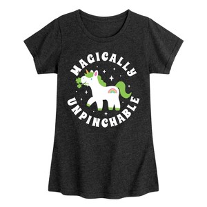 Girls' - Instant Message - St. Patrick's Day Magically Unpinchable Unicorn Fitted Short Sleeve Graphic T-Shirt - 1 of 4