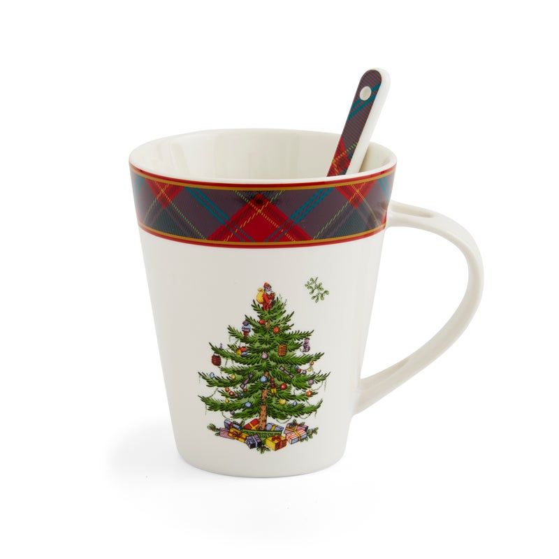 Spode Christmas Tree Tartan Mug & Spoon Set - 14 oz., 3 of 5