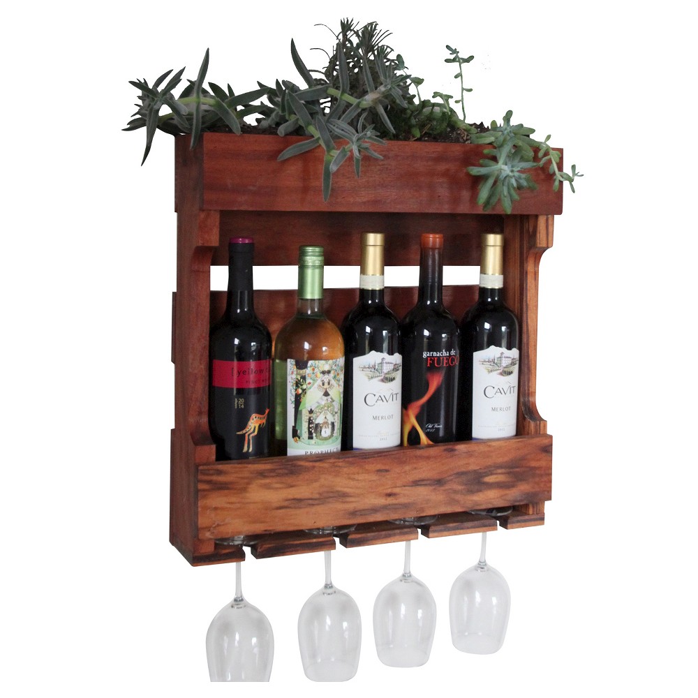 21 Wall Mounted Wine Rack with Succulent Planter Western Clear Oil Finish -  Cedar - Gronomics