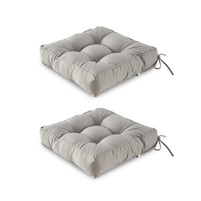 ARTPLAN Outdoor Seat Cushion, Square Thick Tufted Pure Chair Cushion for Patio Wicker Chair with Tie, Set of 2,19"x19"x5"