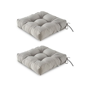 ARTPLAN Outdoor Seat Cushion, Square Thick Tufted Pure Chair Cushion for Patio Wicker Chair with Tie, Set of 2,19"x19"x5" - 1 of 2