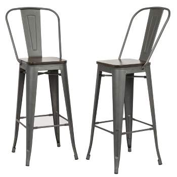 Set of 2 30" Reed Wood Square Seat Barstools Rustic Pewter - Carolina Chair & Table
