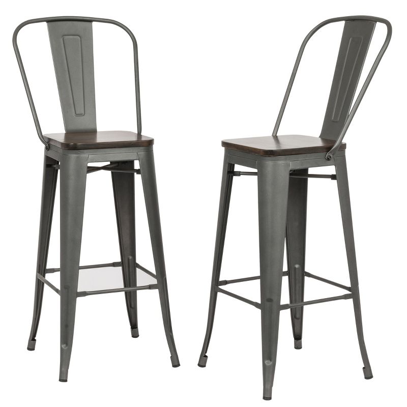 Set of 2 30&#34; Reed Wood Square Seat Barstools Rustic Pewter - Carolina Chair &#38; Table, 1 of 4