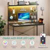 Bestier Gaming Desk with Power Outlets & LED Light, 39.3'' Computer Desk Office Table with Storage Shelves Pegboard - 4 of 4