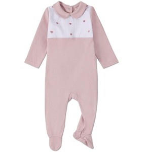 MiniMoi Baby Girls Petite Hearts Pintuck Cotton Footie - 1 of 3