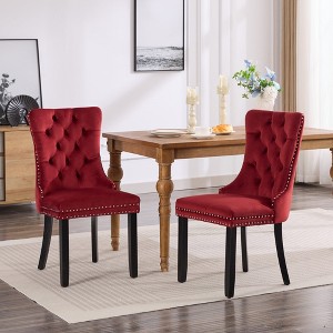 QingMoon Velvet Dining Chairs Set of 2, High-Back Tufted Kitchen Chairs, Modern Accent Chair with Nailhead Trim and Solid Wood Legs for Dining Room - 1 of 4