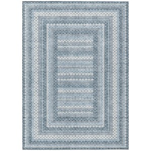 Denim Blue And Ivory Geometric Washable Indoor Outdoor Area Rug - 1 of 4