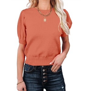 Clearlove weater Tops for Women Short Sleeve Crew Neck Summer Knit Shirt Ribbed Knit Cuff Tops. - 1 of 1