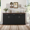 KWPZQEB Modern Buffet Sideboard Cabinet, 63" Fluted Buffet Cabinet with 3 Drawers and Adjustable Shelves, Farmhouse Coffee Bar for Dining Room - 3 of 4