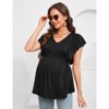 Coolmee Womens Maternity Summer Ruffle Short Sleeve Tops Shirts Casual V Neck High Waist Pregnancy Tunic Blouse - 2 of 4