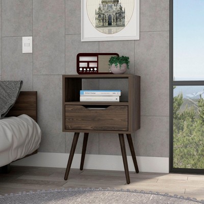 INFURNIC Nightstands Modern Nightstand Superior Top with One Drawer and Open Shelf Four Legs for Bedroom Storage, Brown, 13.8"*15.8"*24.8"