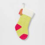 18" Checked Knit Christmas Holiday Stocking with Tassel Yellow/Pink/White - Wondershop™
