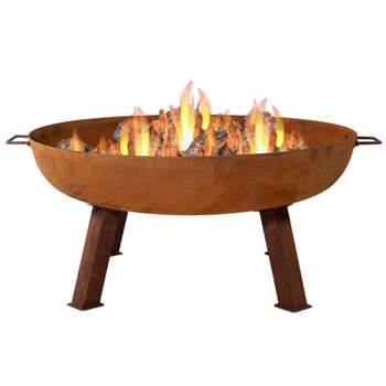 Sunnydaze Outdoor Camping or Backyard Round Cast Iron Rustic Fire Pit Bowl with Handles