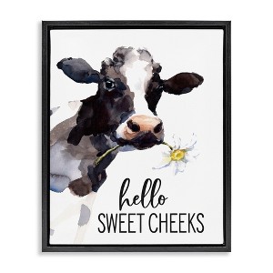 Stupell Industries Hello Sweet Cheeks Country Cow Cattle Holding Flower Floating Frame Canvas Art, Black, 25" x 31" - 1 of 4