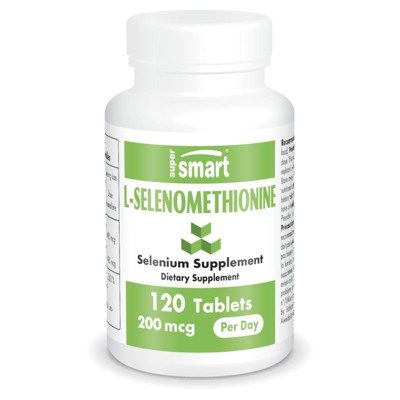 SuperSmart L-Selenomethionine 200mcg per Day (Selenium Supplement) - High Absorption - Essential Trace Mineral | Non-GMO & Gluten Free - 120 Tablets