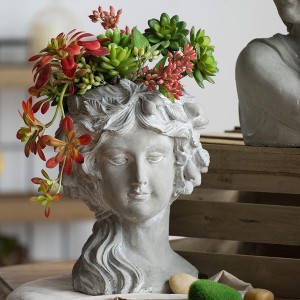 NAYSAYE Planter Cement Bust Wall Planter Floral Wreath Detail for Indoor Outdoor Garden, Gray, 7.9"*8.9"*11.6" - 1 of 4