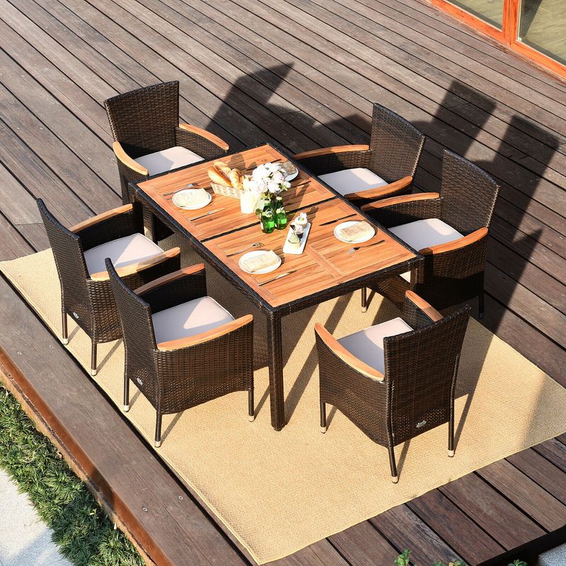 Costway 7PCS Patio Rattan Dining Set 6 Stackable Chairs Cushioned, 4 of 10