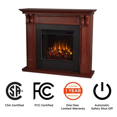 Mahogany 48-Inch Electric Fireplace with Carved Pilasters