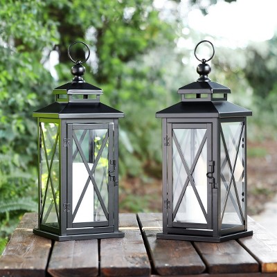 Lirio Black Metal and Glass Hanging Candle Lantern Set