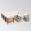 Oana 10pc Acacia Wood U-Shaped Sectional Sofa with Fire Pit Set - Teak/Beige - Christopher Knight Home: Modular Outdoor Seating - 2 of 4