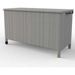 150 Gallon Large Deck Box, Built-In Handles Patio Storage Box for Storage With 2 Wheels & Metal Support Frame - 1 of 4