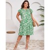 Coolmee Women's Plus Size Casual Dresses Crew Neck Short Sleeve Pleated Hem Dresses Multicolor Printed Summer Flowy A Line Midi Dresses 4XL Green - 3 of 4
