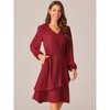 Seta T Women's Long Sleeve V Neck High Waist Layered Swing Casual Dress with Pockets - 2 of 4