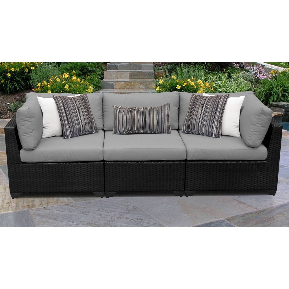 Belle 3pc Outdoor Wicker Sectional Sofa with Cushions - Gray - TK Classics