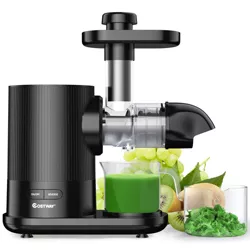 Costway Horizontal Slow Masticating Juicer Cold Press Extractor w/ Brush Silver\Black
