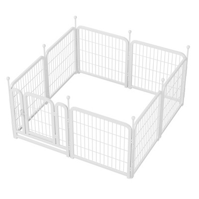 Bencmate Pet Crates and Houses 8 Panel Heavy Duty Dog Playpen Foldable Fence for Yard Living Room Garden, White, 63"*63"*24.3"