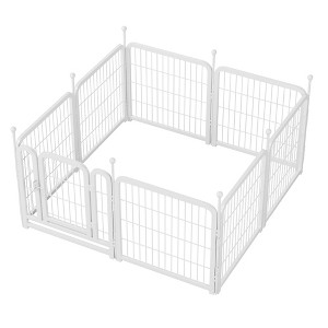 Bencmate Pet Crates and Houses 8 Panel Heavy Duty Dog Playpen Foldable Fence for Yard Living Room Garden, White, 63"*63"*24.3" - 1 of 4