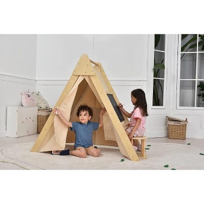 Oak Foldable Learning Play Tent with Desk and Chair