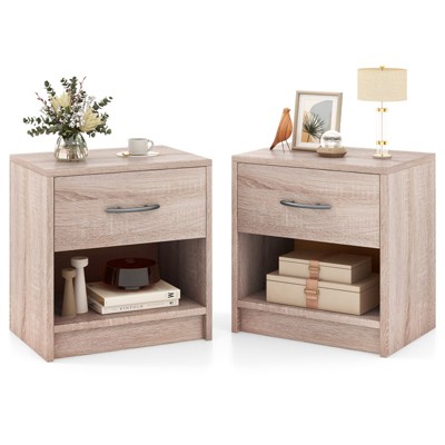 Tangkula 2 PCS Nightstand w/ Drawer Side Table w/ Slide-out Drawer Open Storage Shelf