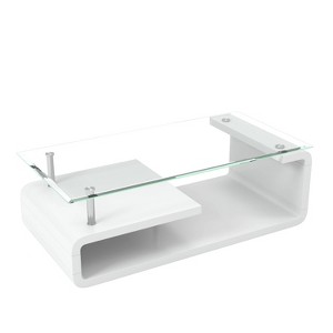 miBasics Taviota Contemporary Glass Top Coffee Table White/Chrome: Modern Rectangular with Storage Base, Metal & Wood Frame - 1 of 3