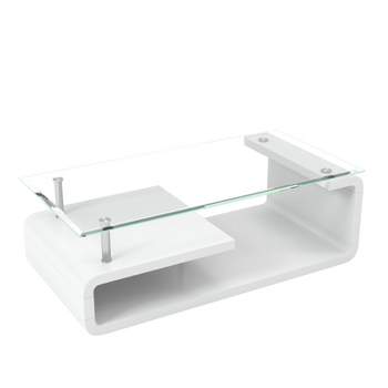 Taviota Contemporary Glass Top Coffee Table White/Chrome - miBasics