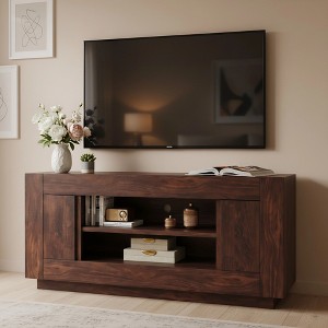 70" Modern TV Stand, Entertainment Center for TVs Up to 80", Media Console with Open Storage & Side Cabinets, Thick Wood TV Consoles - 1 of 4