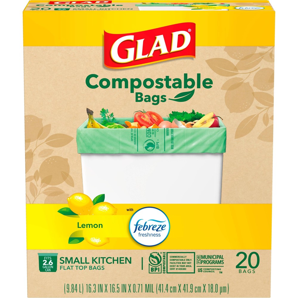 UPC 012587787977 product image for Glad Kitchen Compostable Green Trash Bags Febreze Fresh Lemon 2.6 Gallon - 20ct | upcitemdb.com