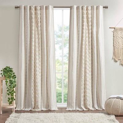 Photo 1 of (READ FULL POST) INK+IVY Imani 100% Cotton SINGLE PANEL Curtain Tufted Chenille Stripe Geometric Print Mid-Century Look Rod Pocket Top Drape for Living Room, Privacy Window Treatment for Bedroom, 50" x 84", Ivory
