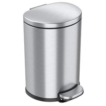 iTouchless Step Pedal Bathroom Trash Can with AbsorbX Odor Filter and Removable Inner Bucket 2 Gallon Semi-Round Stainless Steel