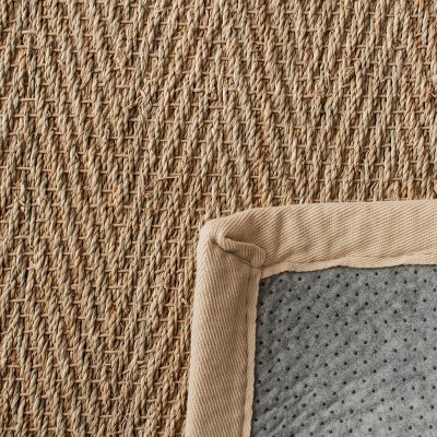 Ivory and Natural Herringbone Seagrass Area Rug, 5' x 8'