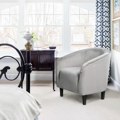 Gray Velvet Barrel Accent Chair with Manufactured Wood Frame